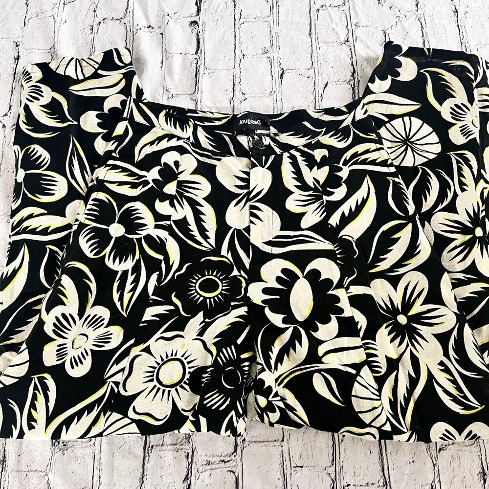 Desigual floral Print Trousers Black White S Lined Pockets Barrel leg Tapered - Picture 6 of 6